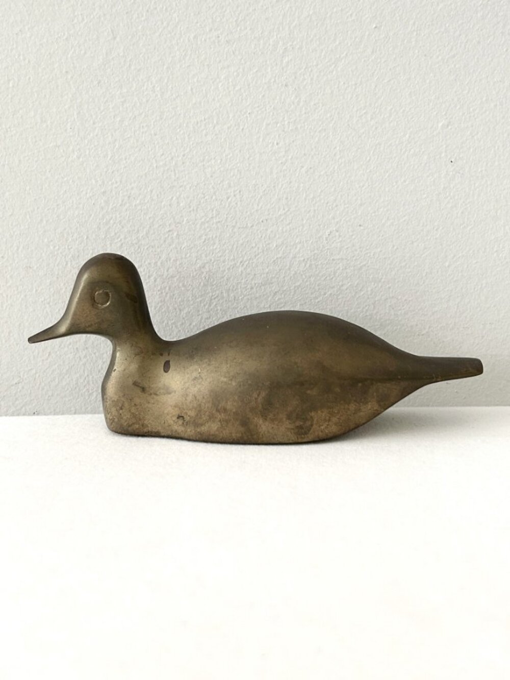 Vtg Solid Brass Duck Figurine Andrea by Sadek Heavy Paperweight MCM Bird Decor